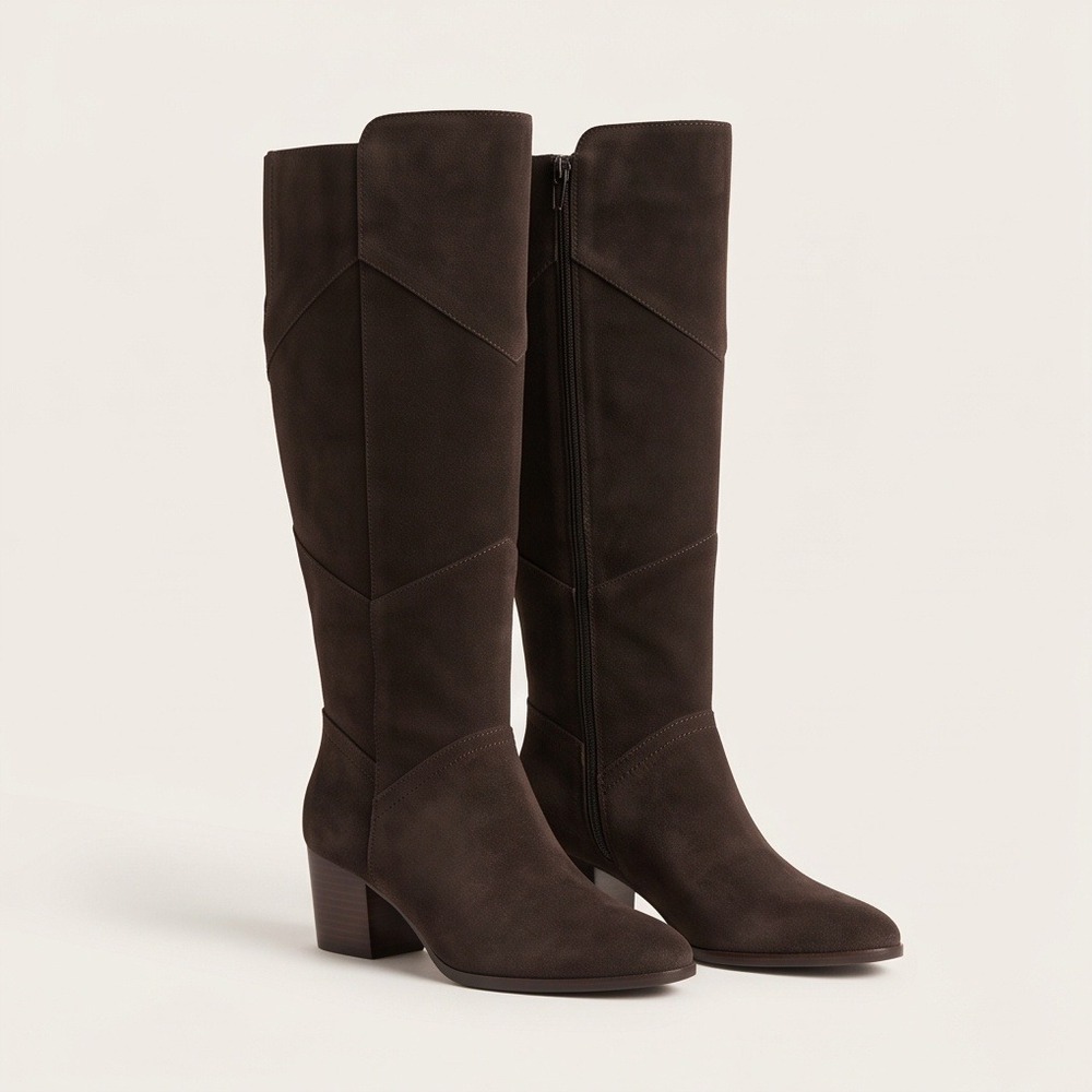 Crown Vintage Womens 8.5M-WC Brown Suede Knee High Wide Calf Boots